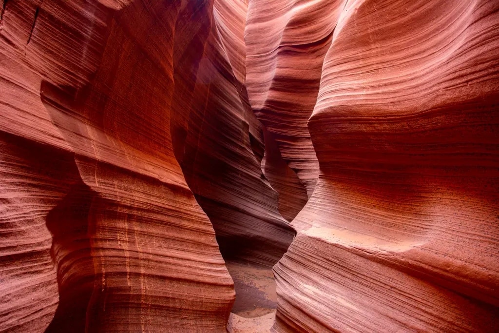 Sinuous sandstone walls catching light in Antelope Canyon, Page, Arizona