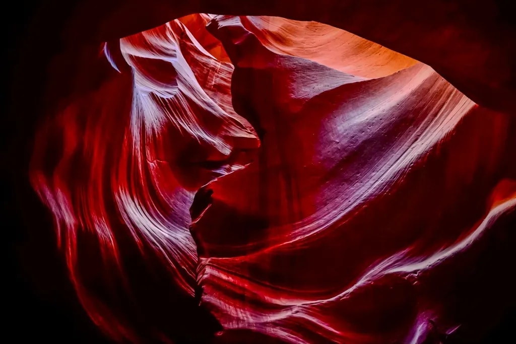 Light and shadow on the carved sandstone of Antelope Canyon, Page, Arizona