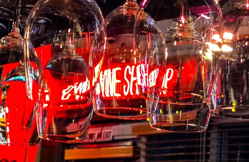 A wine shop storefront in Napa Valley, California